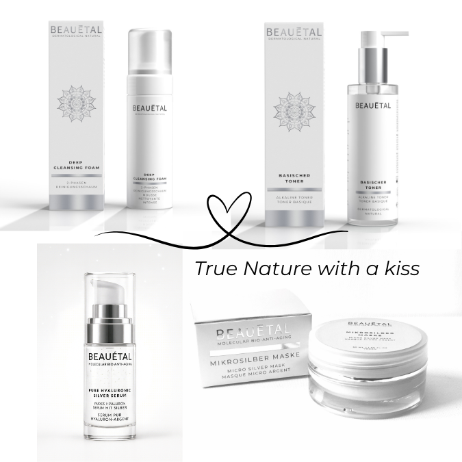 Set Silber Mikrosilber Anti-Aging Basisch gegen Falten, gereizte Haut, molekular, Dermis, Epidermis, Filling polsternd, straffend, lifting, hautberuhigend, Rosacea, Akne, Falten, Mimikfalten, Tiefenwirkung, Hautverjüngung, 10 Jahre Jünger, Tri Hyaluron, niedermolekulares Hyaluron, Kollagen Booster