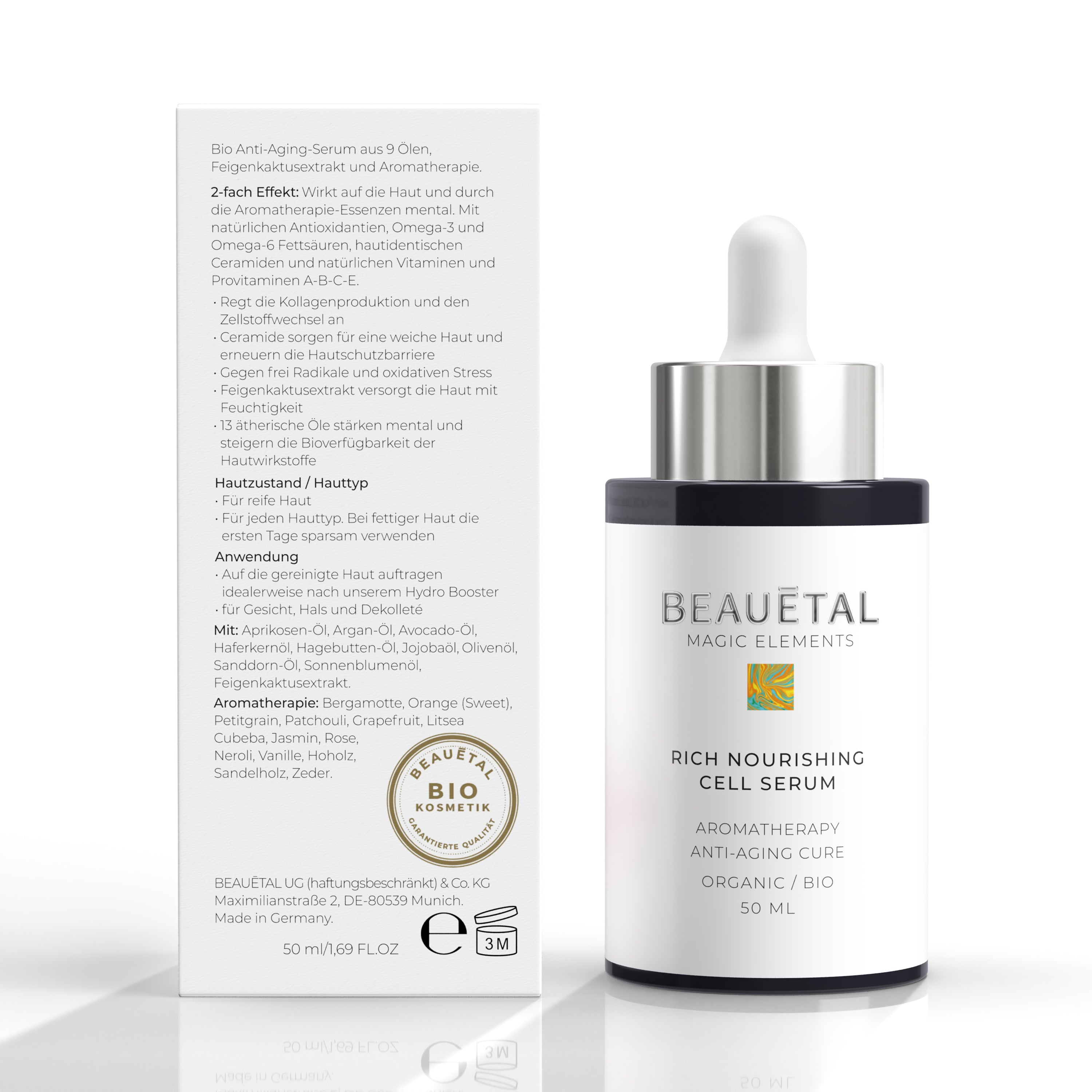 Rich Nourishing Cell Serum, vegane 2-in-1 Bio-Anti-Aging Gesichtskur für Regeneration, Kollagensynthese, Hauterneuerung, Hautelastizität & bei Stress