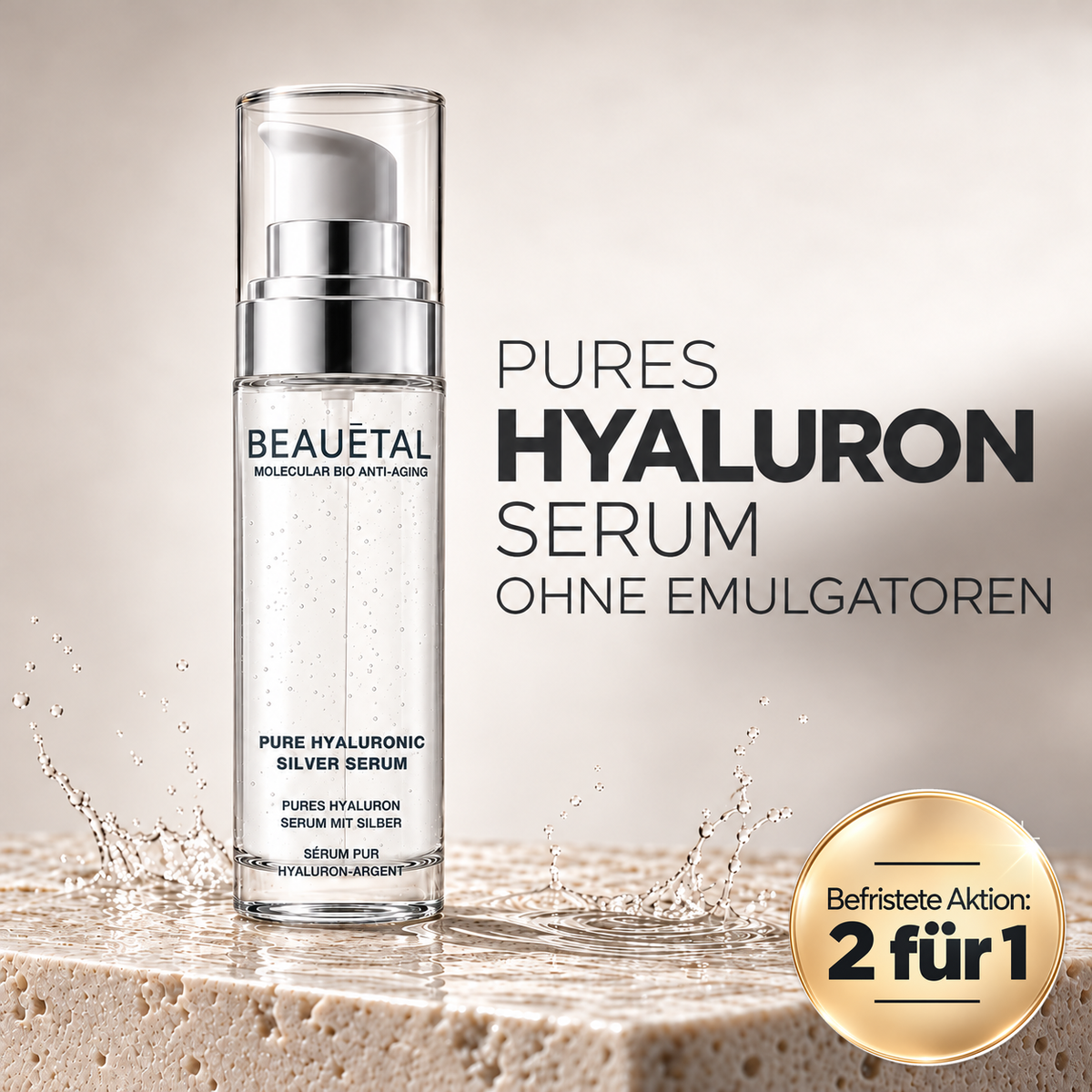 Pures Hyaluron Serum mit Silber von BEAUĒTAL